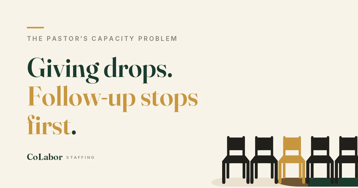 Giving drops. Follow-up stops first. Illustration: five chairs in a row, one in gold.