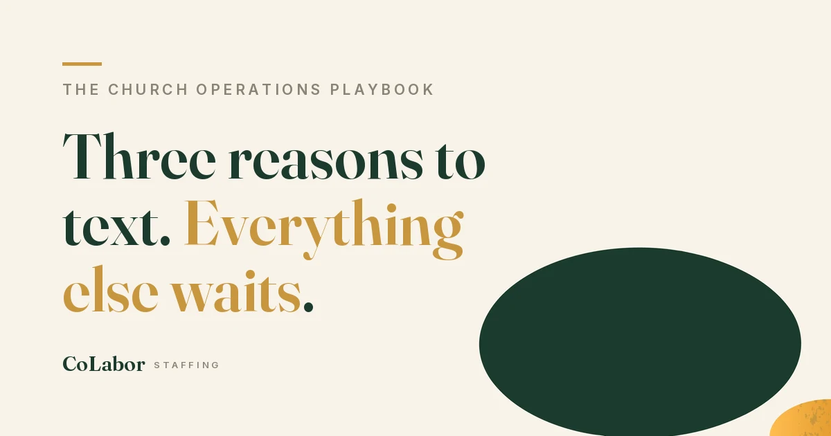 Three reasons to text. Everything else waits. Illustration: two paper speech bubbles, the small one in gold.