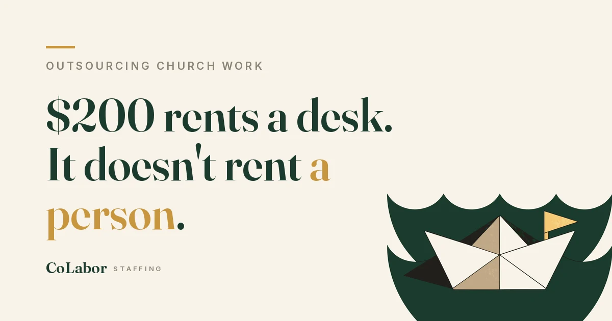 $200 rents a desk. It doesn't rent a person. Illustration: a paper boat on stylized waves with a small gold flag.